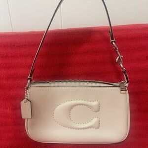 White small Coach Shoulder Bag with Embossed Logo